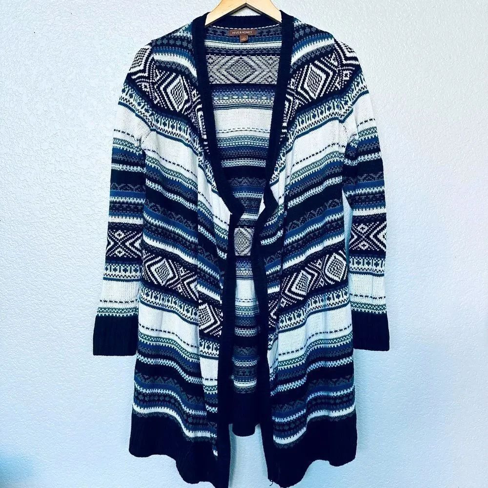Hive & Honey Black Blue Knit Cardigan Shrug Sweater XS